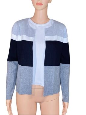 Liz Claiborne Colorblock Open Front Cardigan 100% Cotton Shorter Style Size SM